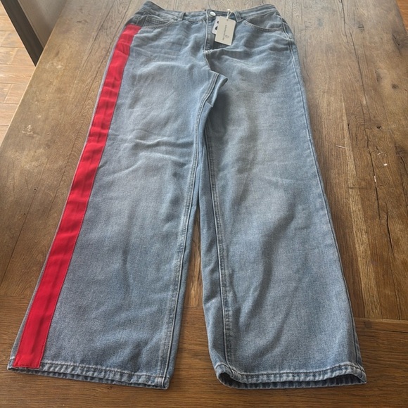 Commense Women's Large Light Blue Wide Leg Stripe Jeans - Picture 2 of 6